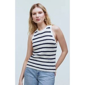 NWT Madewell Crochet-Knit Crewneck Sweater Tank Bright Ivory